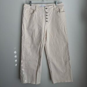 Flying Monkey Cream Button-Fly Ankle Cut Off Pants